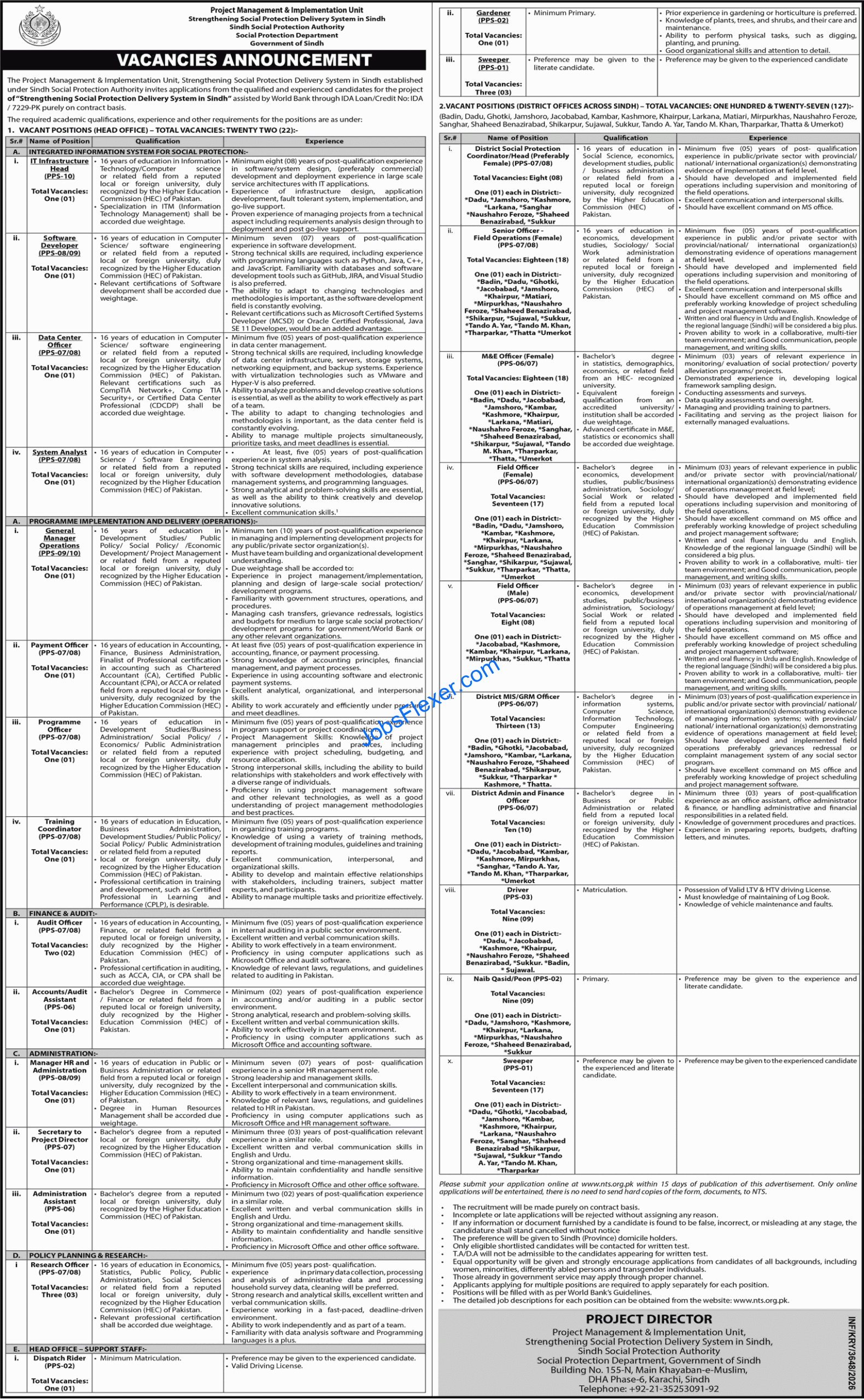 Sindh Social Protection Authority Jobs 2026